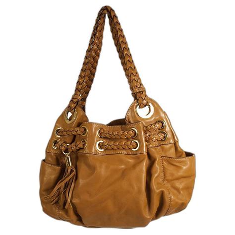 michael michael kors brown leather braided handle bag